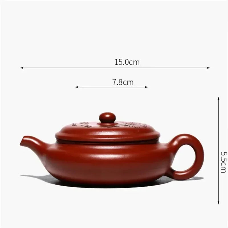 Raw Ore Purple Clay Teapot Carved Plum Blossom Flat Drum Handmade Authentic Wide Mouth Tea Pot Ceramic Portable Kettle