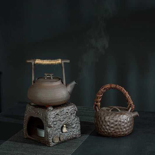 Raw Ore Stoneware Teapot Household Ceramic Beam Teapot Tea Stove Kung Fu Tea Ceremony Tea Maker Single Pot Warmer Teaware Dining