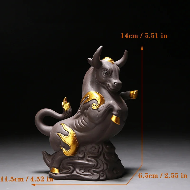 Raw ore purple sand bull decorative statue Ceramic lucky animal ornaments Home living room, room, tea room Art statue