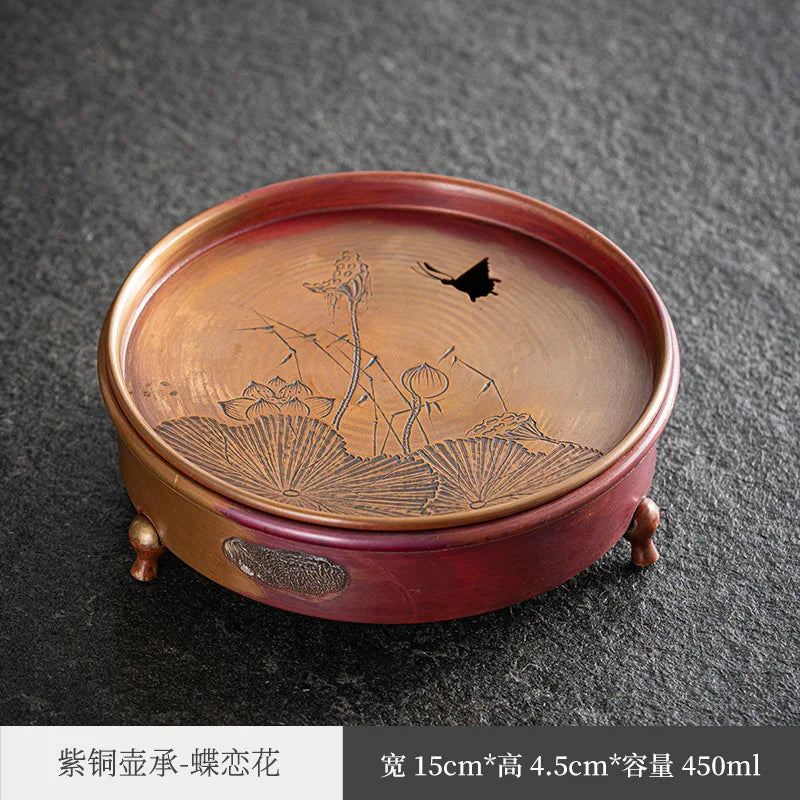 Red Copper Silver Gilded Pot Tray Dry Teapot Platform Tea Tray Water Storage Household Small Tea Table Retro Zen Water Constru