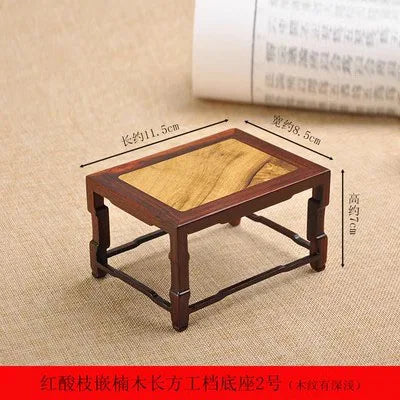 Red Sour Branch Nanmu Square Rectangular Mini Stand, Bonsai Decorative Jade Ware, Cultural and Amusement Base