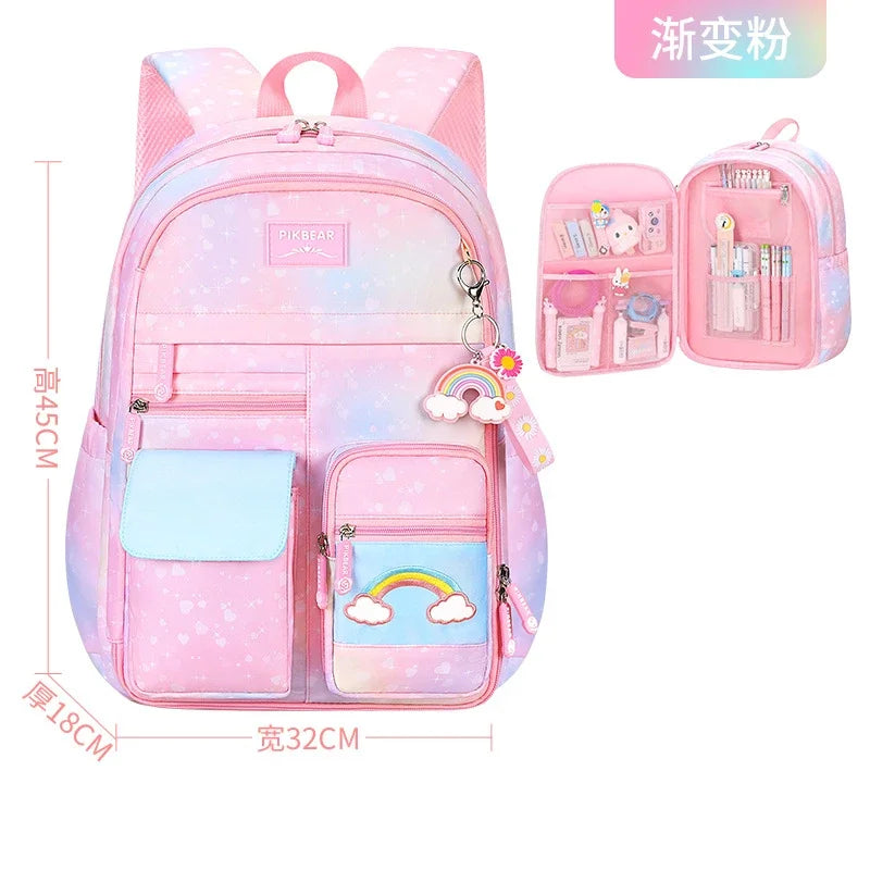 Refrigerator Style School Bag Rainbow Gradient Waterproof Backpack for Primary School Students Lightweight Backpack for Girls
