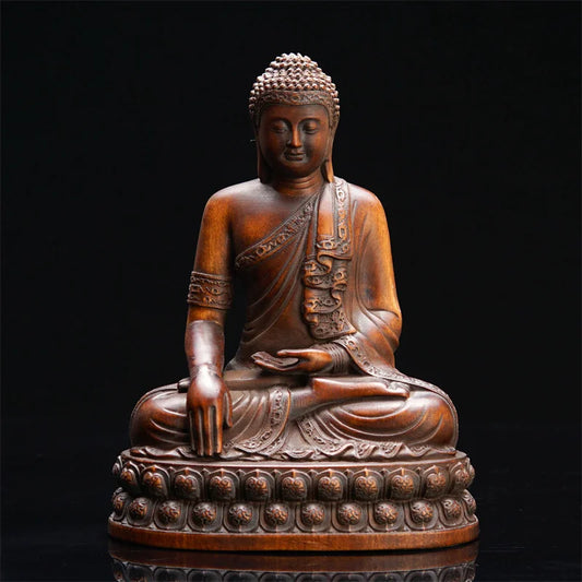 Religious Temple Thai Buddha Statue Wooden Sculpture Chinese Boxwood Wood Carving Prayer Supplies Home Decoration