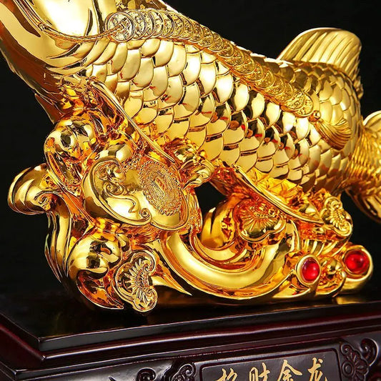 Resin Attract wealth Golden Dragon Fish statue Chinese mascot Animal sculpture Home living room decoration Gift statue