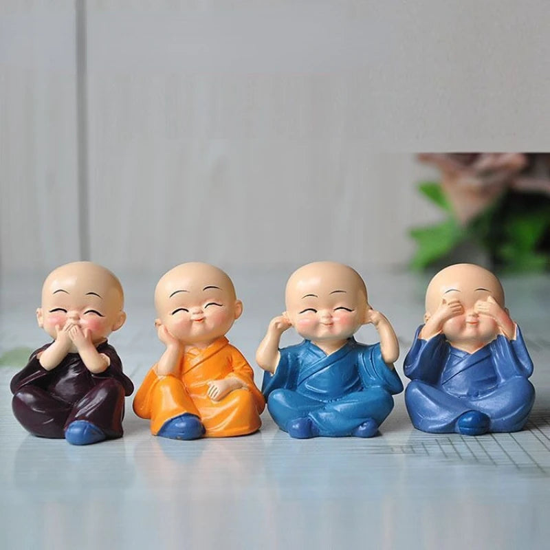 Resin Carefree Little Monk Car Ornaments Micro Landscape Bonsai Decoration Desktop Creative Trinket Home Decoration Accessories