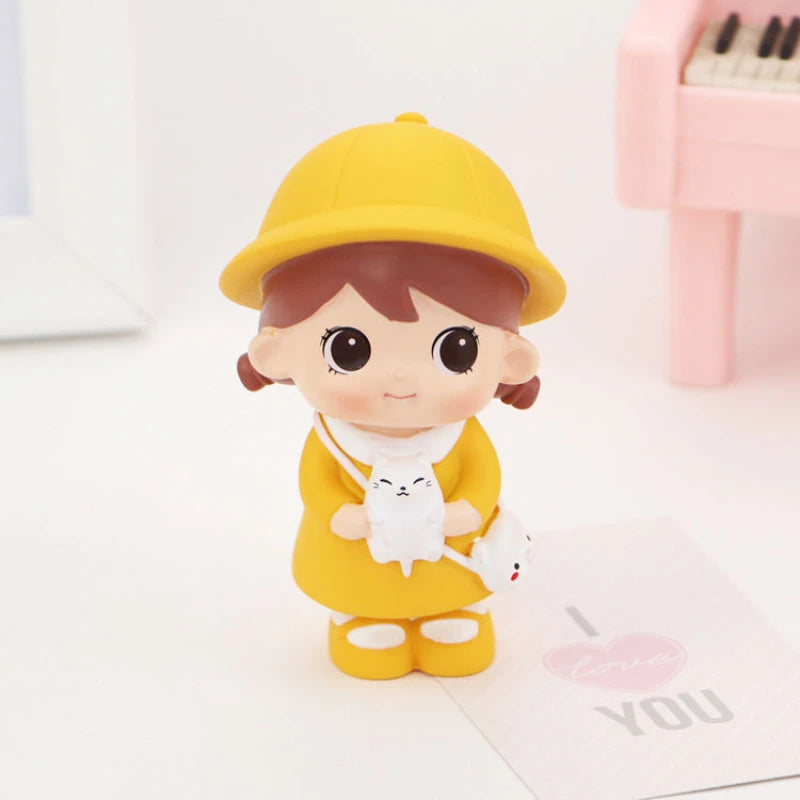 Resin Cartoon Cute Girl Car Ornament Micro Landscape Bonsai Decoration Desktop Creative Trinket Home Accessories Figurines