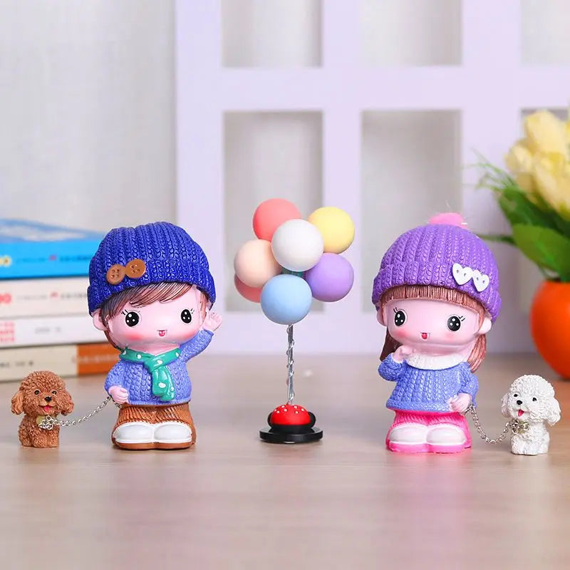 Resin Cartoon Cute Girl and Boys Car Ornament Micro Landscape Bonsai Decoration Desktop Creative Trinket Home Accessories