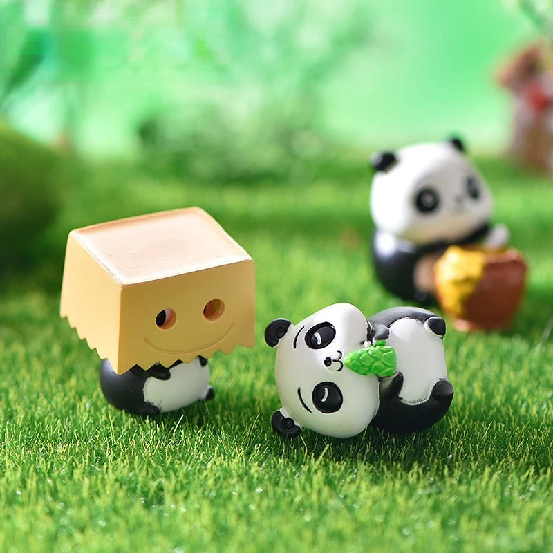 Resin Cartoon Cute Panda Car Ornaments Micro Landscape Bonsai Decoration Desktop Creative Trinket Home Accessories Figurines