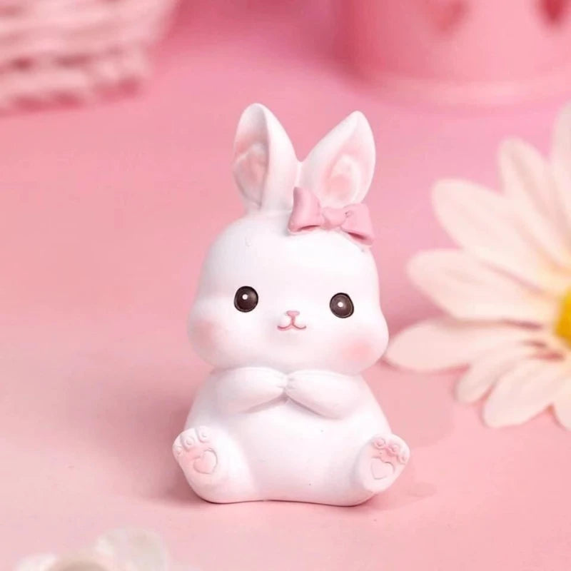 Resin Cartoon Cute Rabbit Car Ornament Micro Landscape Bonsai Decoration Desktop Creative Trinket Home Accessories Figurines