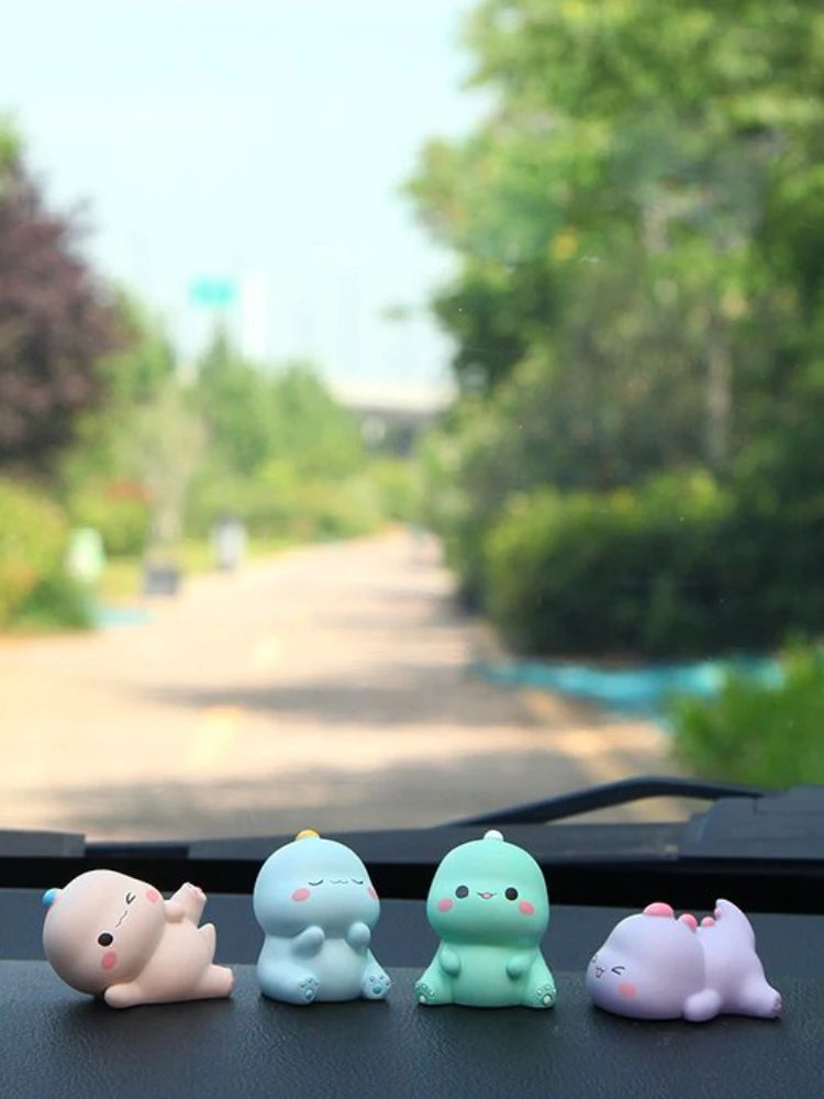 Resin Cartoon Little Dinosaur Car Ornament Micro Landscape Bonsai Decoration Desktop Creative Trinket Home Accessories Figurines