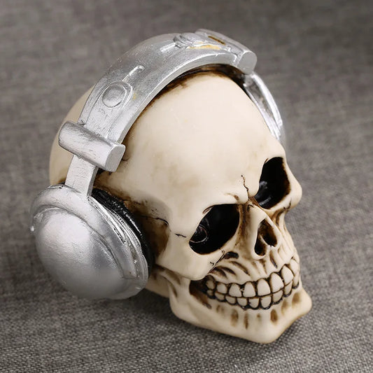 Resin Craft Skull Head Statue Halloween Party Decoration Skull Sculpture Creative Crow, headphone skull Home Decor Accessories
