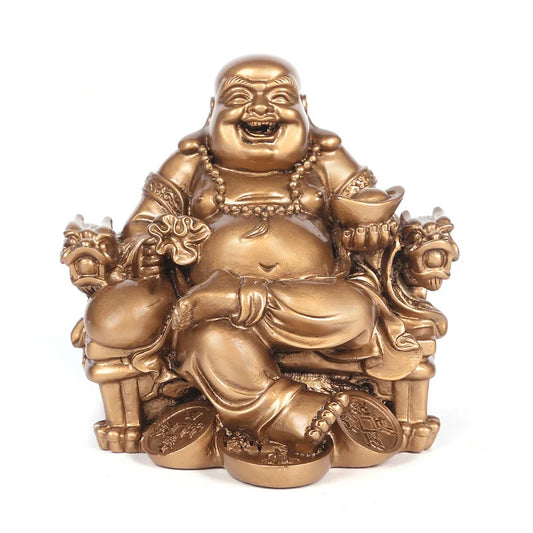 Resin Dragon Chair Laughing Buddha Statue ,Retro character lucky ornaments Chinese Buddha Statue Home decoration accessories