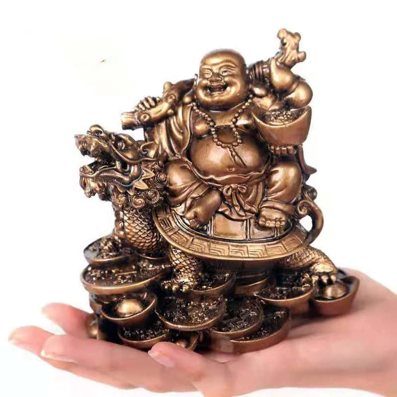Resin God of Wealth Laughing Buddha Statue Modern art sculpture feng shui decorations dragon turtle home decoration accessories