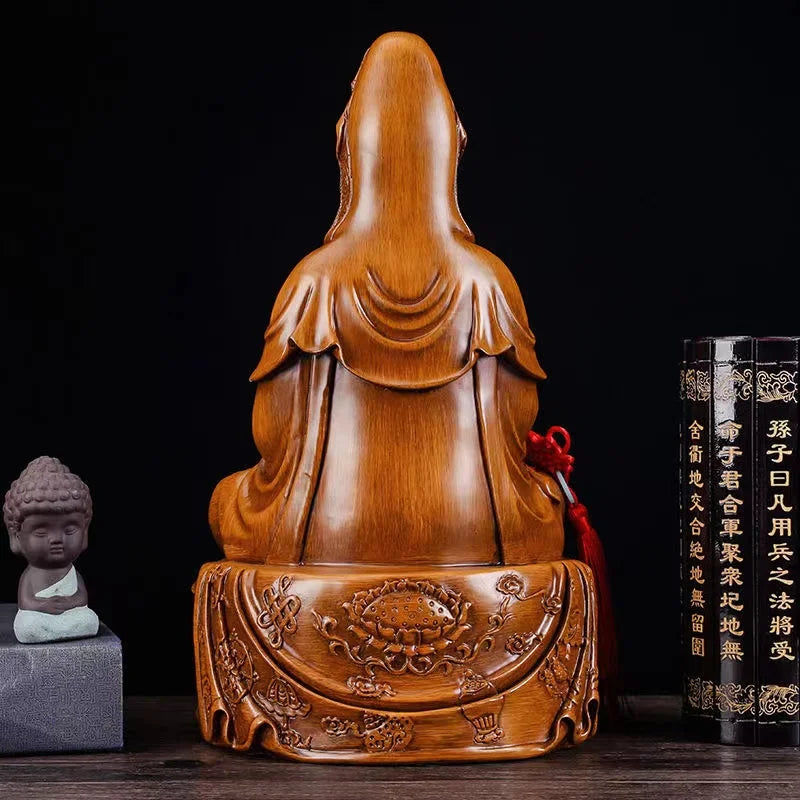 Resin Guanyin Figure Statue Wood Color Art Sculpture High quality Home Living Room, Room Office Feng Shui Statue Free Delivery