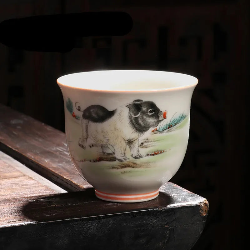 Retro Ceramic Teacup Hand Painted Flowers and Birds Small Tea Bowl Chinese Handmade Tea Set Accessories Customized Master Cup