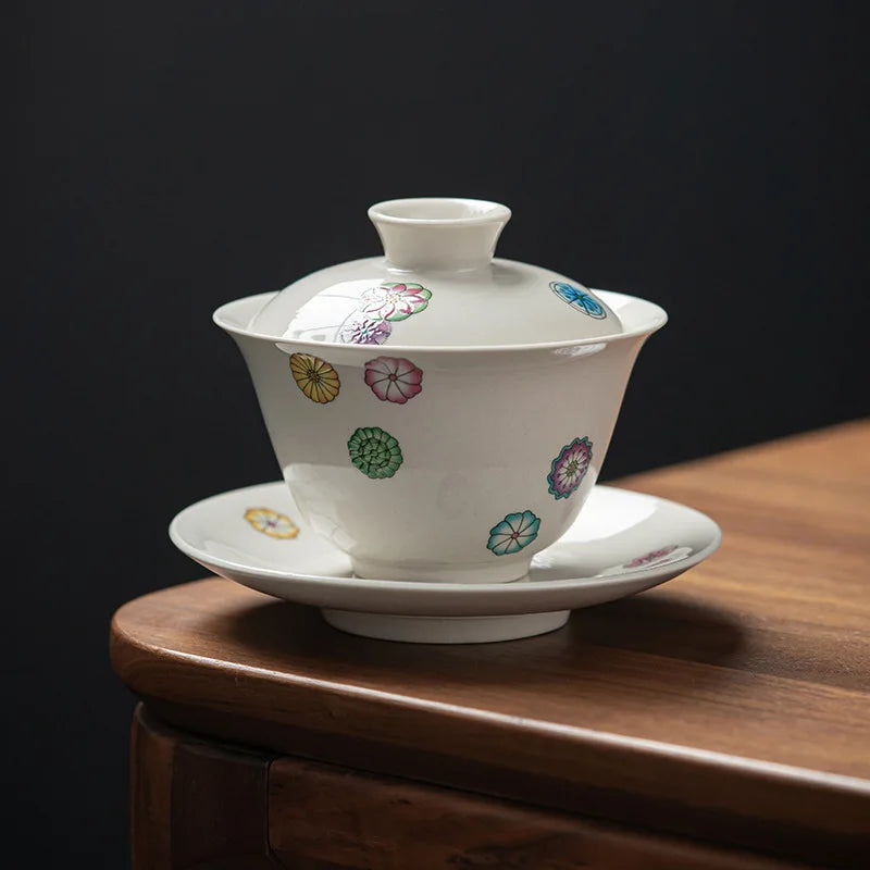 Retro Chinese Sancai Gaiwan Ceramic Teaware Tea Cups Tea Tureen Handmade Home Decor Gongfu Porcelain Tea Bowl Cup
