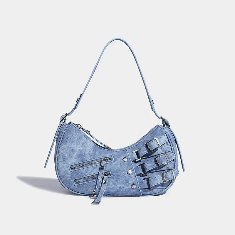 Retro Denim 2024 New Women's Fashion Versatile Underarm Shoulder Handbag Dumpling Bag