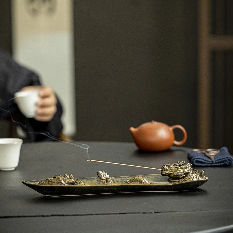 Retro Double Dargon Ceramic Line Incense Burner Creative Insert Aromatherapy Furnace Zen Censer Burner Holder Teaware Ornaments