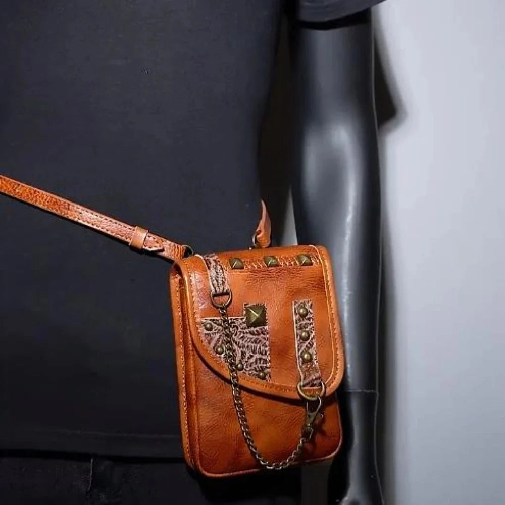 Retro Genuine Waist Cow Leather Mobile Phone Women's Small Square / Shoulder Bag