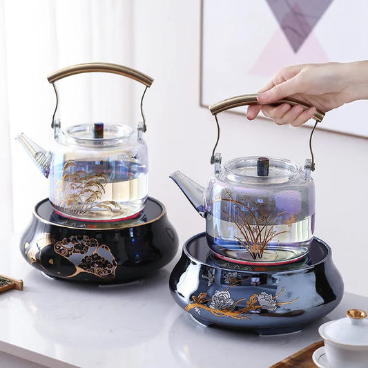 Retro Glass Teapot Household Health Pot Pu'er Tea Kettle Copper Handle Kettle Tea Pot Thickened Heat-resistant Tea Sets Tea Pot