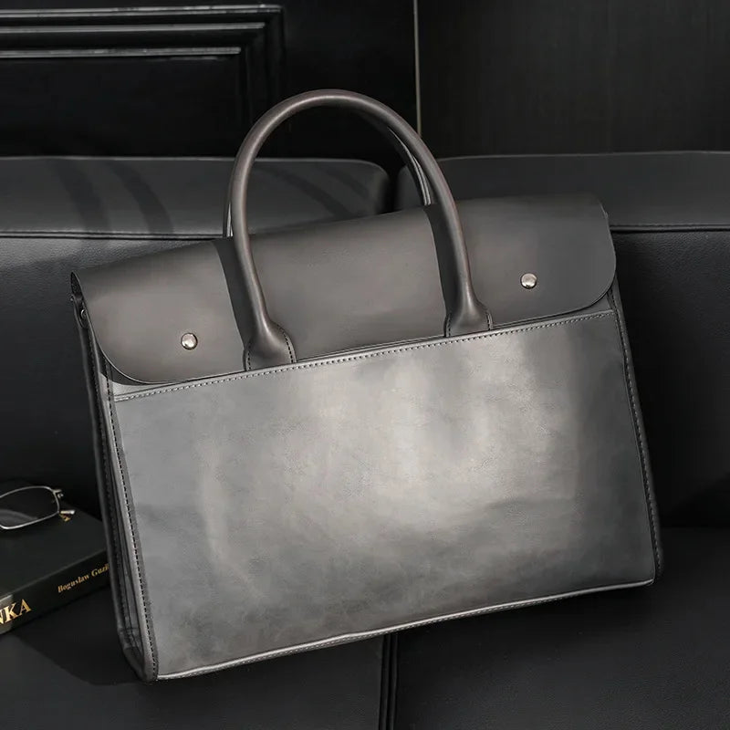 Retro Soft Leather Briefcase For Men Business Handbag Casual Office Shoulder Messenger Large Capacity Laptop Bag
