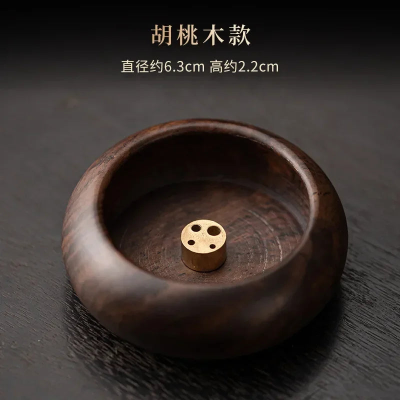 Retro Walnut Pan Style Incense Holder Small Diffuser Household Scented Aromatic Candles Holder Tea Items Accessories Craft