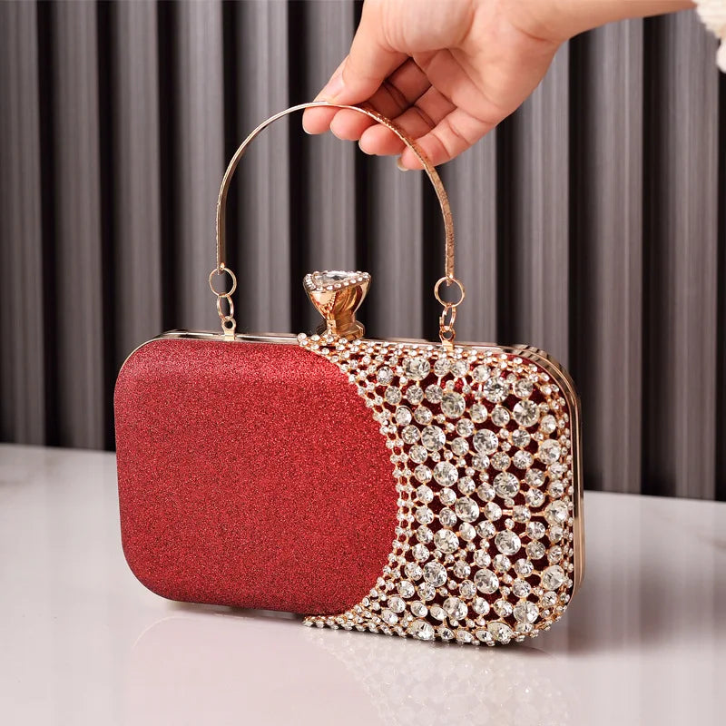 Rhinestones Women Bags Hollow Out Style Fashion Evening Bag Chain Shoulder Handbags Luxury Party Wedding Day Clutch Purse Carry