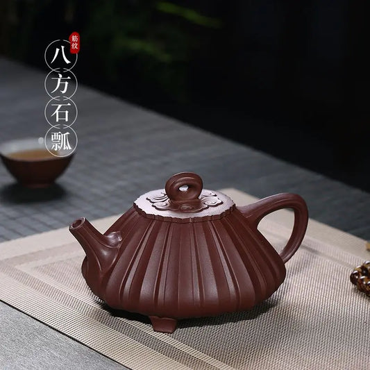 Rib Pattern Eight Square Stone Ladle Purple Clay Teapot Rain Medium Sand Teapot Large Wholesale Jiang Jing Good Quality Handmade