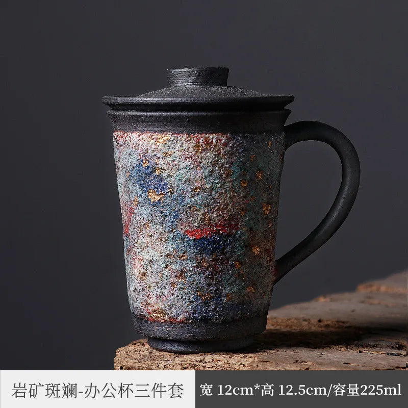 Rock and Mineral Colorful Mug Japanese Weng Muruzheng Handmade Quick Cup Firewood Burning Office Cup with Cover Strain Water C