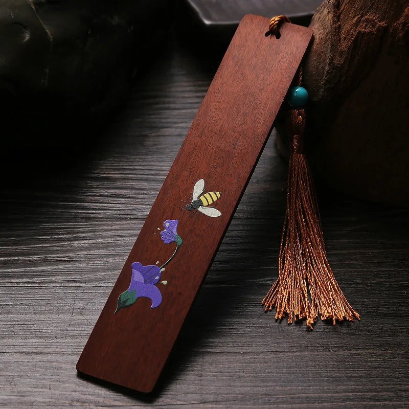 Rosewood Ebony Wood 14cm Lucky Painted Bookmarks Classical Book Pendant Car Hanging Feng Shui Chinese Retro Style Home Decor