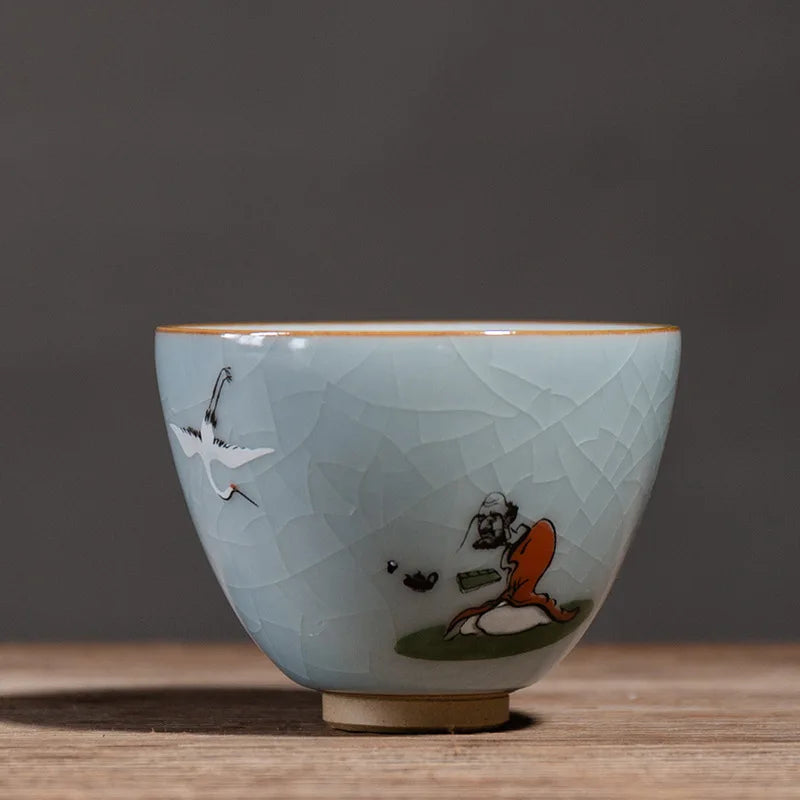 Ru Kiln Gracked Glaze Can Raise Master Cup Ancient Zen Ceramic Teacup Ice Kung Fu Tea Cup Household Tea Table Ceramic Teacups