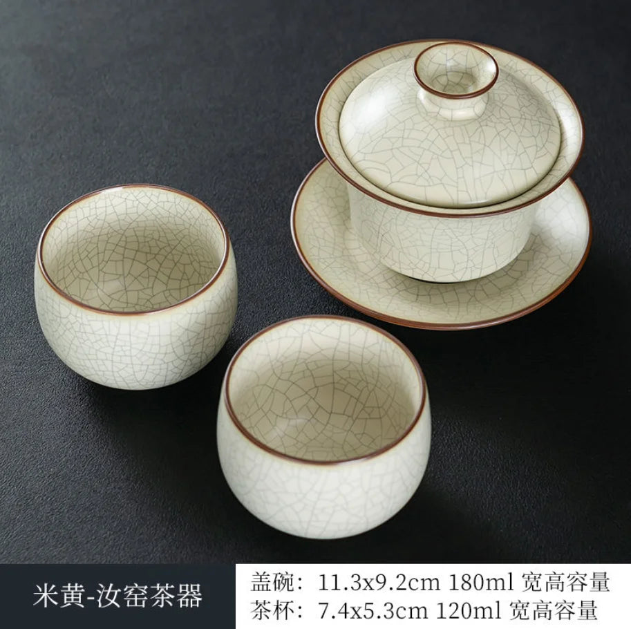 Ru Kiln Sancai Cover Bowl, Single High-end Kungfu Tea Set, Ice Cracked, Large Household Tea Bowl, Non Hot Tea Cup