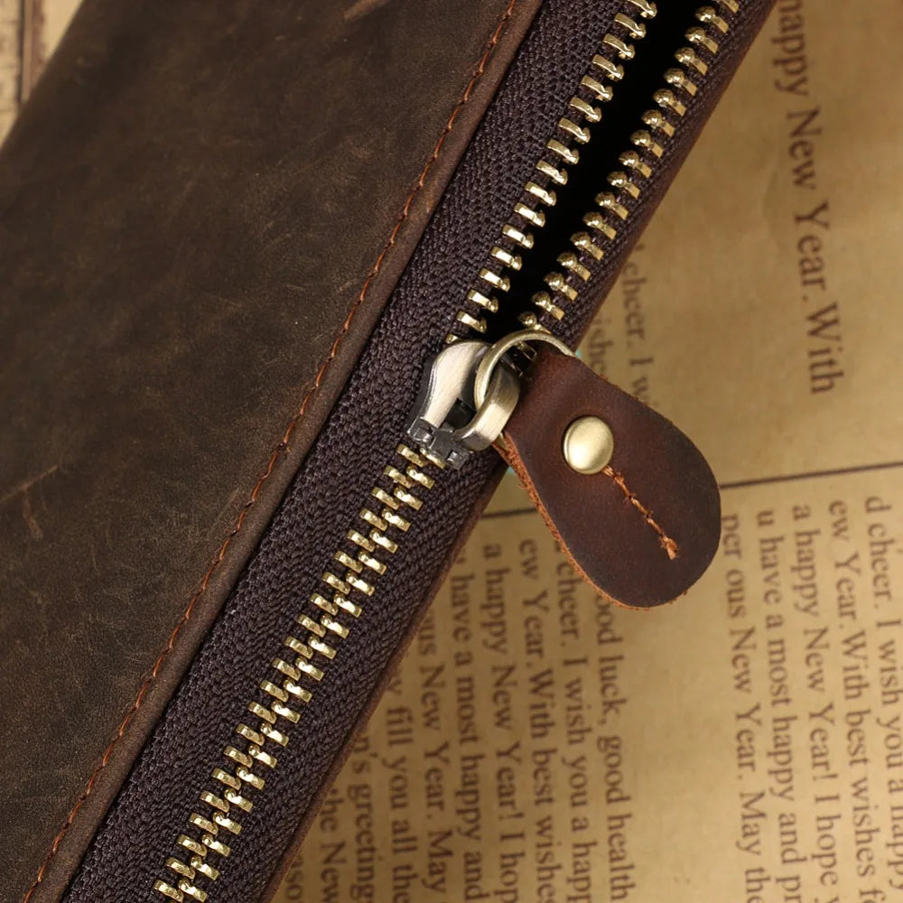 Ruil 2020 New Men Wallet Top Quality Retro Handmade Oil Leather Crazy Horse Leather Zipper Handbag Coin Dollar Purse