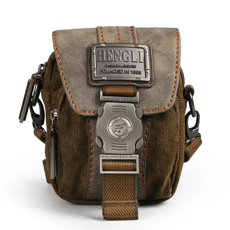 Ruil High-Quality Retro Canvas Small Bag Men Fashion Multi-Functional Pockets Leisure Travel Phone Bags Toolkit Vintage Package