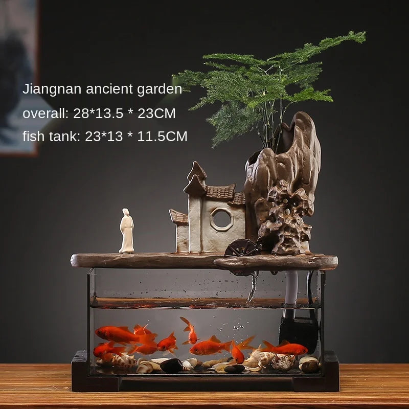Running water ornaments circulating water small fish tank desktop running water fountain Feng Shui rotation rockery landscape