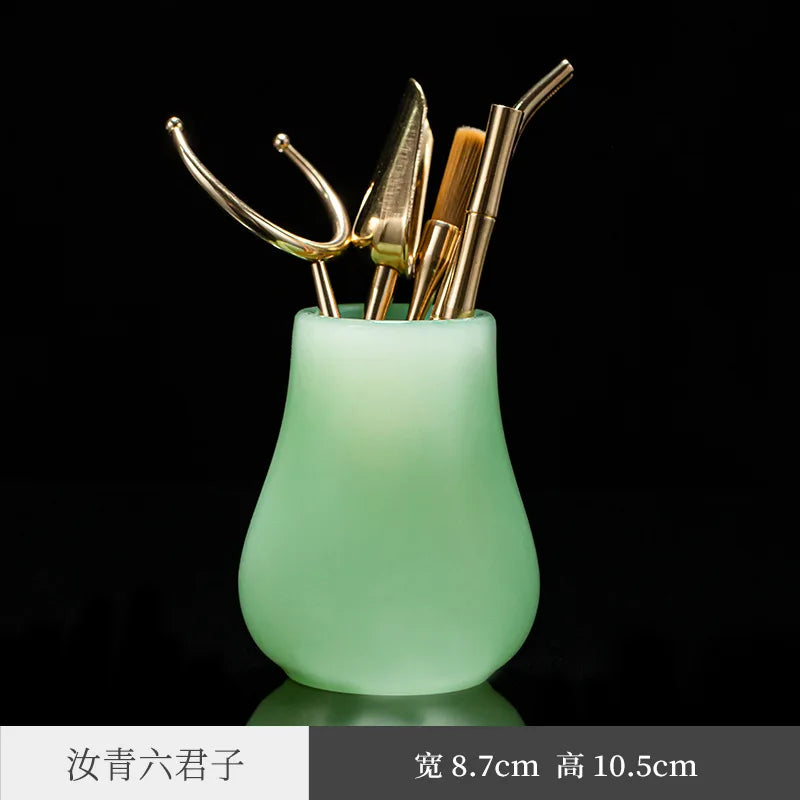 Ruqing Jade Porcelain Tea Ceremony Six Items Colored Glaze Kung Fu Tea Utensils Tea Knife Tea Making Tools Utensils Pot Mainte