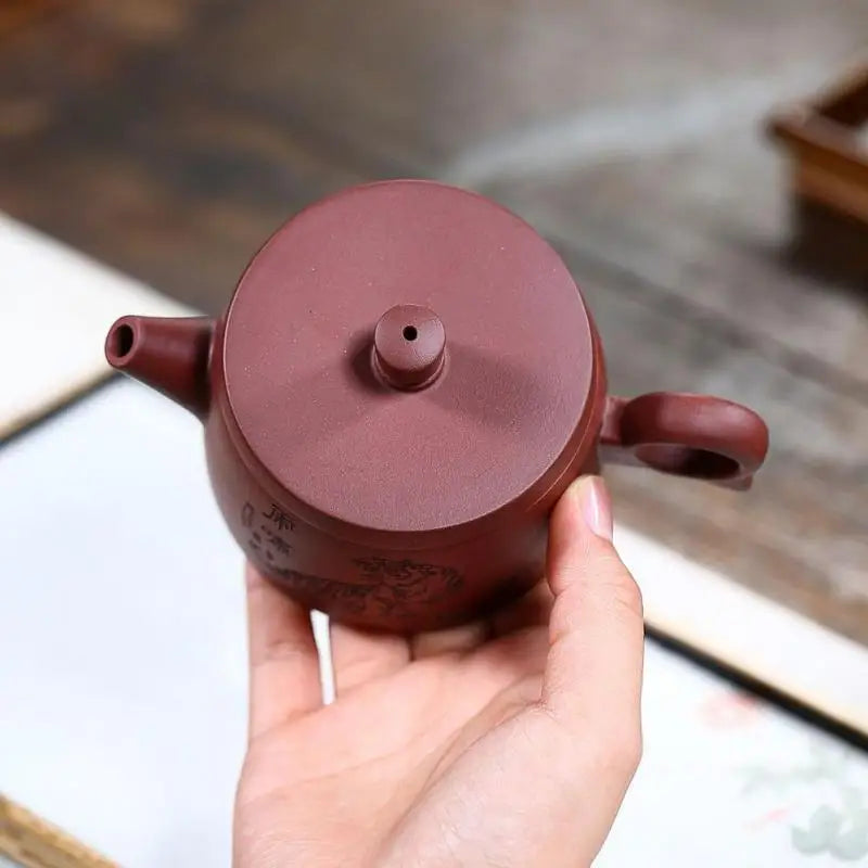 Zisha Teapot Yixing Handmade Pot, Kung-Fu Teaware, Purple Clay Drinkware for Puer Green Black Chinese Tea Roaring Auspicious Pot