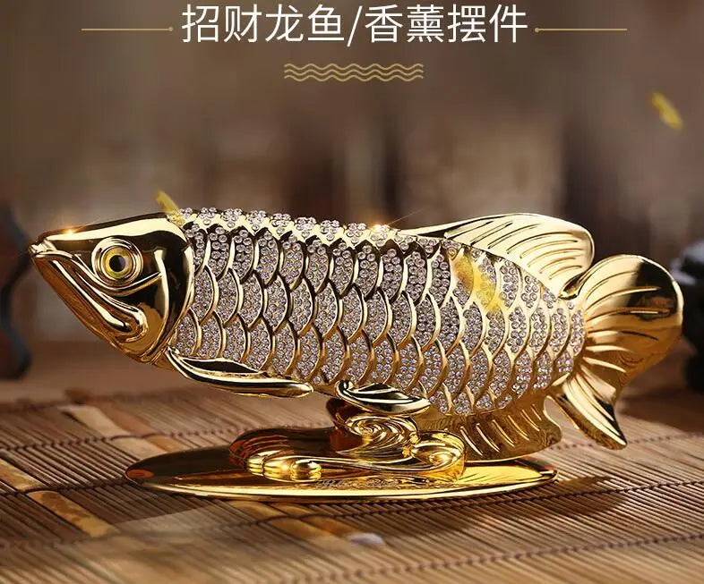 TOP COOL HOME OFFICE company SHOP CAR Talisman Money Drawing Diamonds Arowana Golden LONG Dragon FENG SHUI brass statue