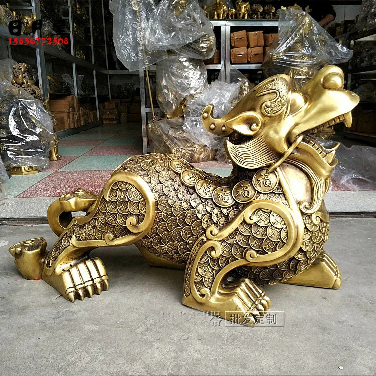 GOOD # HOME House Shop hall lobby thriving business money efficacious mascot talisman Mythical dragon PI XIU brass statue 38CM