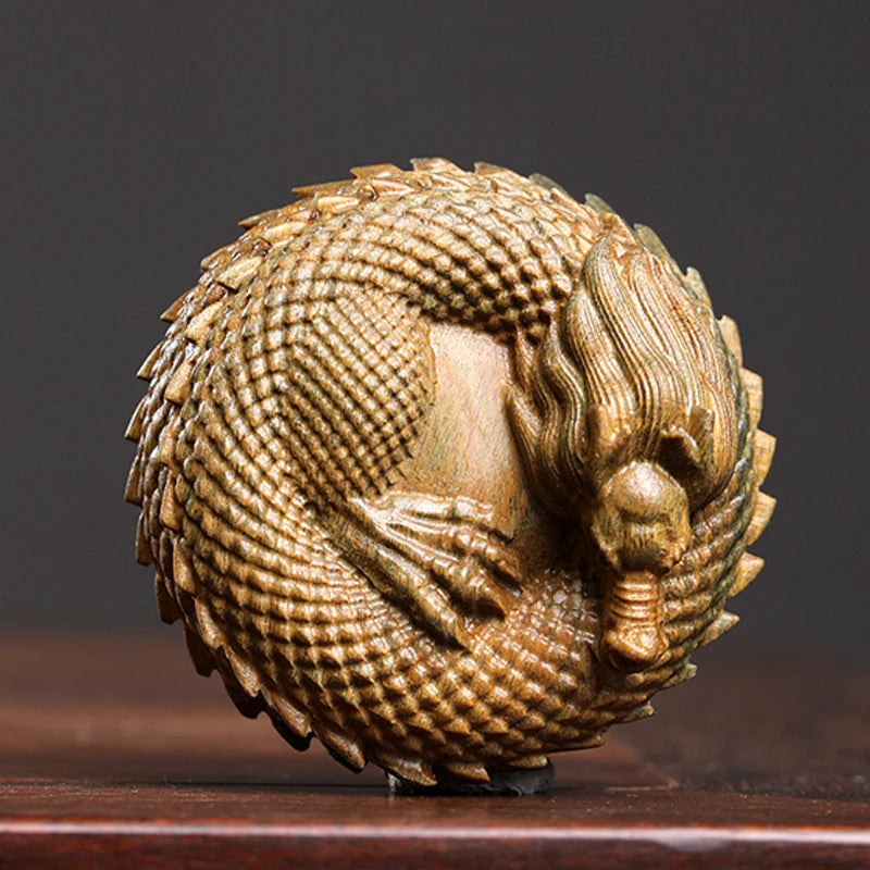 Green sandalwood statue dragon horse solid wood wood sculpture handle piece zodiac dragon horse mascot decoration