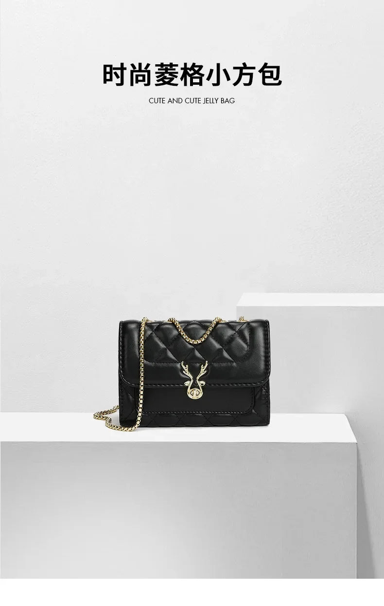 PU Material Women's Bag New Fashion Trend Temperament Niche Design Chain Rhombus Shoulder Bag Crossbody Bag Luxury Bags