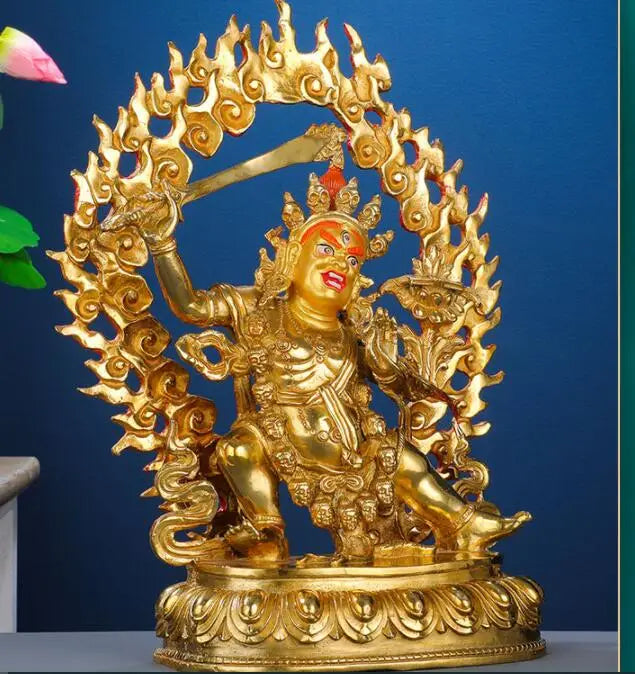 Asia Buddhism home temple altar Worship Black Manjushri Buddha brass gilding statue bless Safety Health good luck
