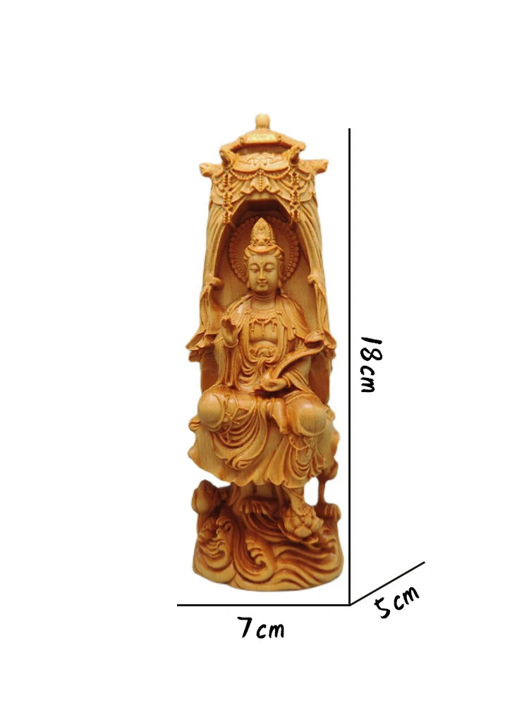 BoxWood/Thuja Woood 18cm Guanyin Real Wood Traditional Chinese Myth Figure Statue Office Decoration Collection Sculpture