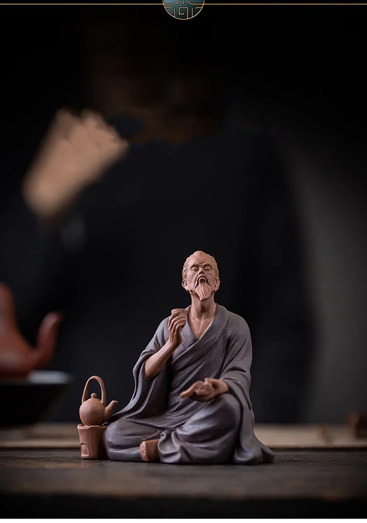 Chinese Historical Figures Statue Ceramic, Purple Sand Craft sculpture , Home Room, office, Tea Set Decoration Accessories