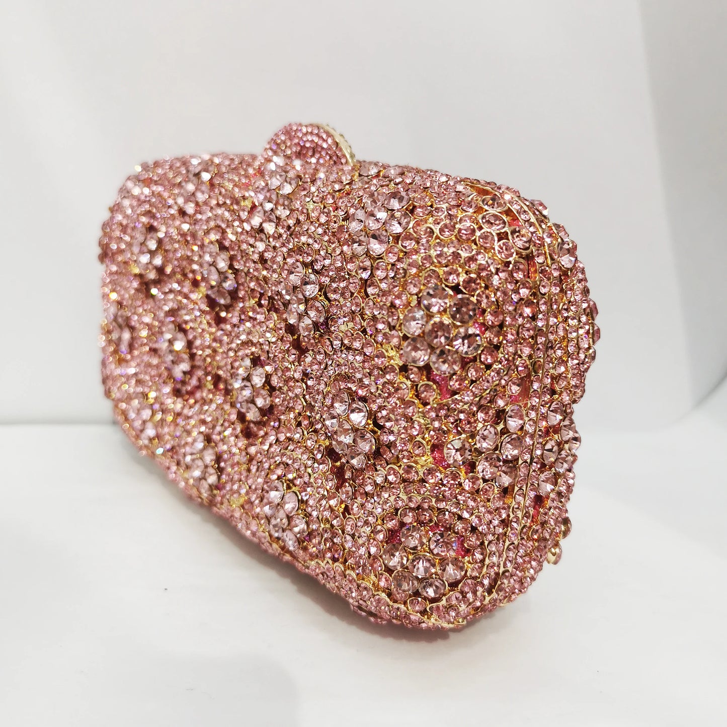 Woman Champagne Silver Gold Pink Diamond Handbag Wedding Bride Crystal Flower Evening Bag Party Dinner Gala Elegant Floral Purse