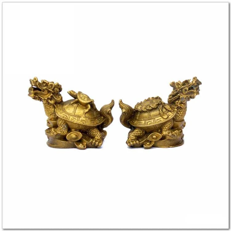 Fashion Chinese Exquisite Rare Bronze Statue Carving Delicate A Pair of Old Dragon Turtle Brass Fine Arts Crafts Decoration