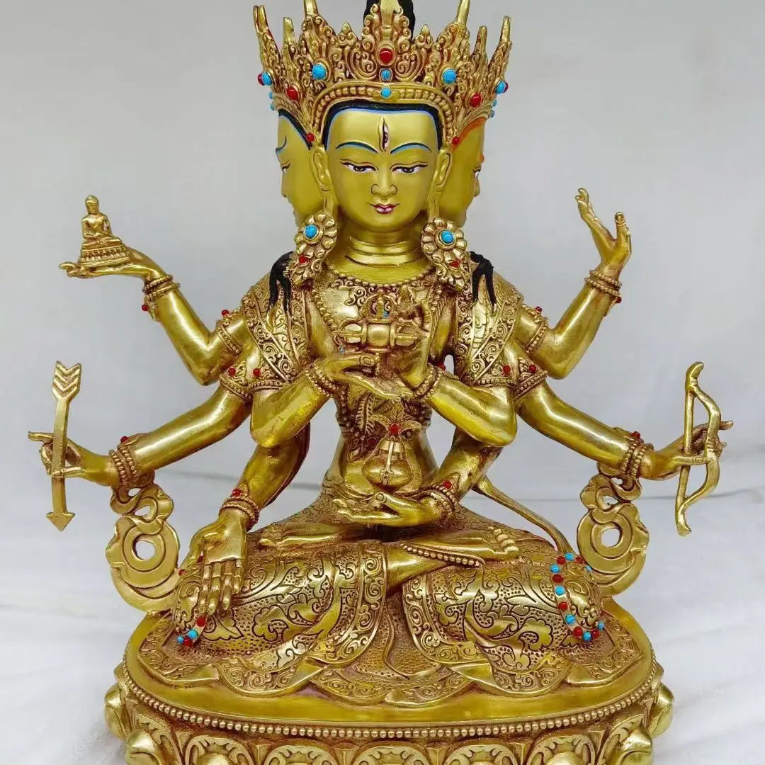 30cm large # GOOD Buddhist supplies Temple buddha statue Buddhism Namgyalma three face Subdue evil and disasters buddha copper