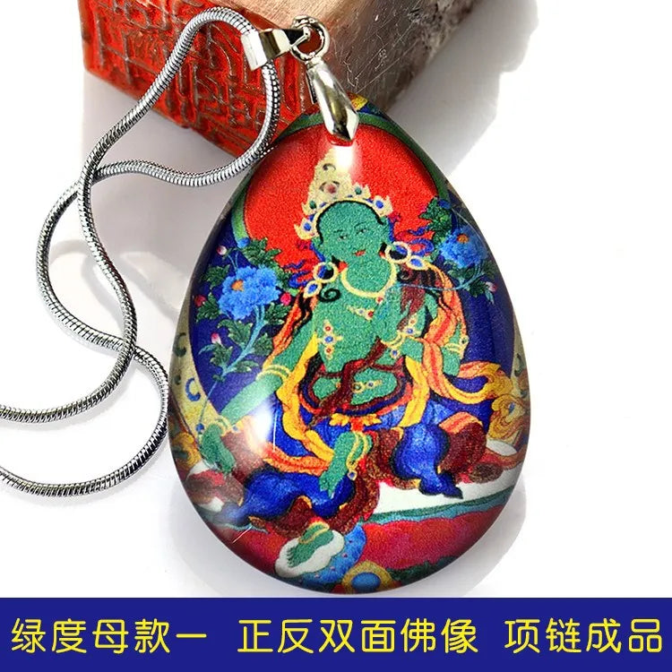 Greco-Buddhist pocket travel efficacious Auspicious Bodhisattva Tara Green Buddha drop-shaped Crystal Pendant Buddhist Amulet