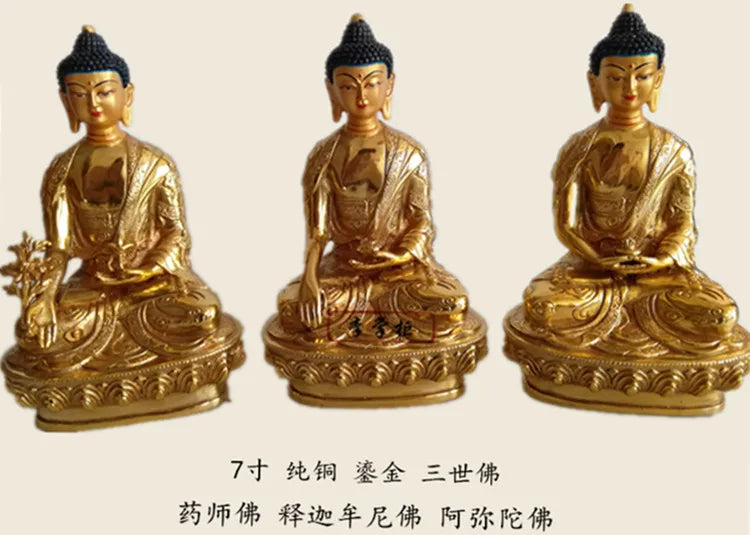 HOME Temple Phra Sompo Buddhas # India Tibetan Buddhism Amitabha Sakyamuni the Medicine Buddha Gold gilding brass statue