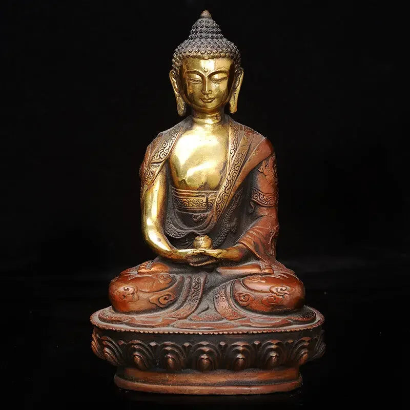 Patung Buddha sakyamuni Shakyamuni, obat Sepuh kuningan ukiran tangan tua